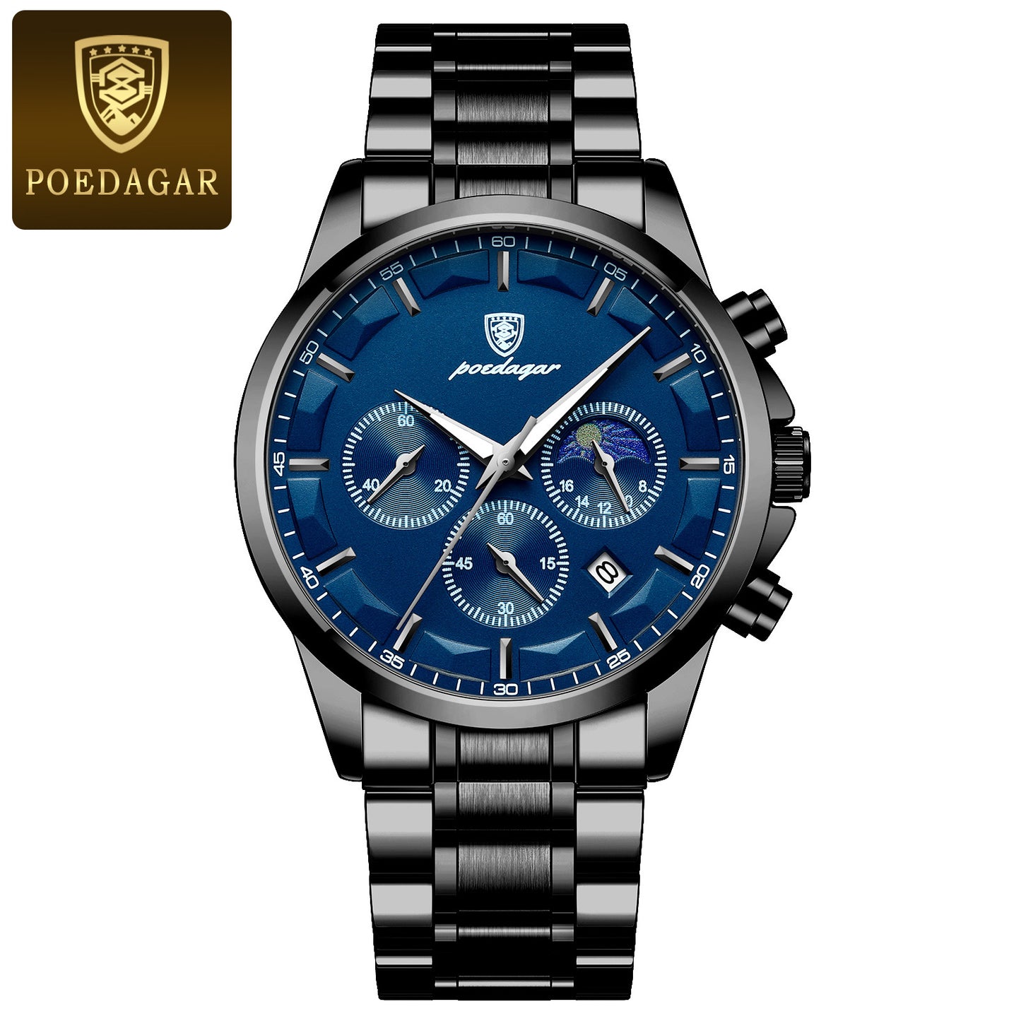 Men's Quartz Three-Eye Watch with Steel Strap