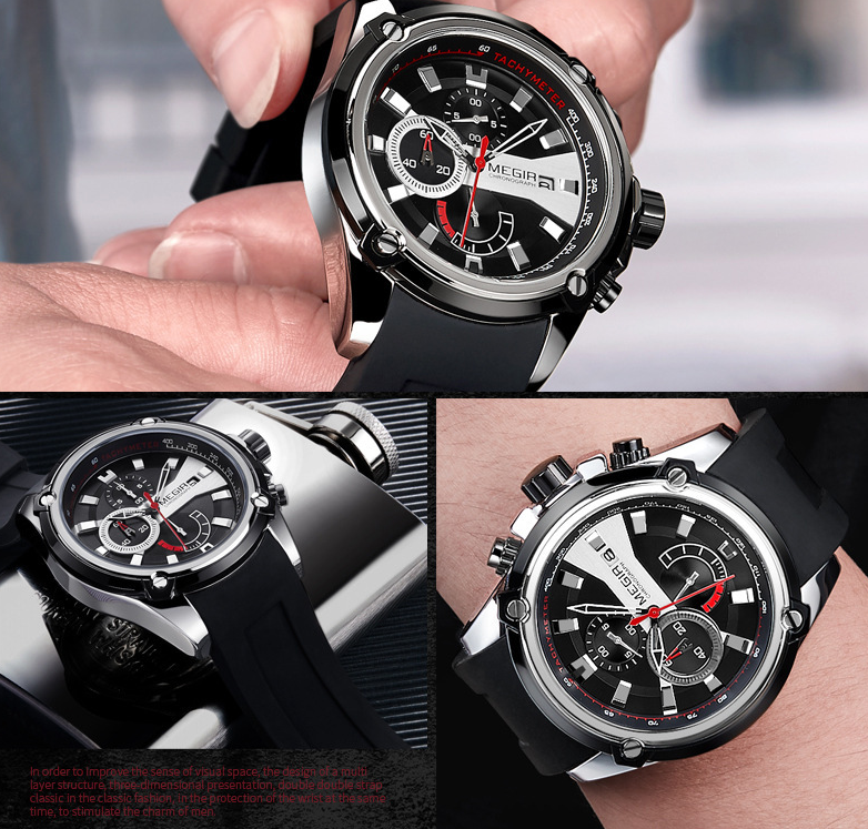 MEGIR Men's Quartz Sports Watch with Silicone Strap