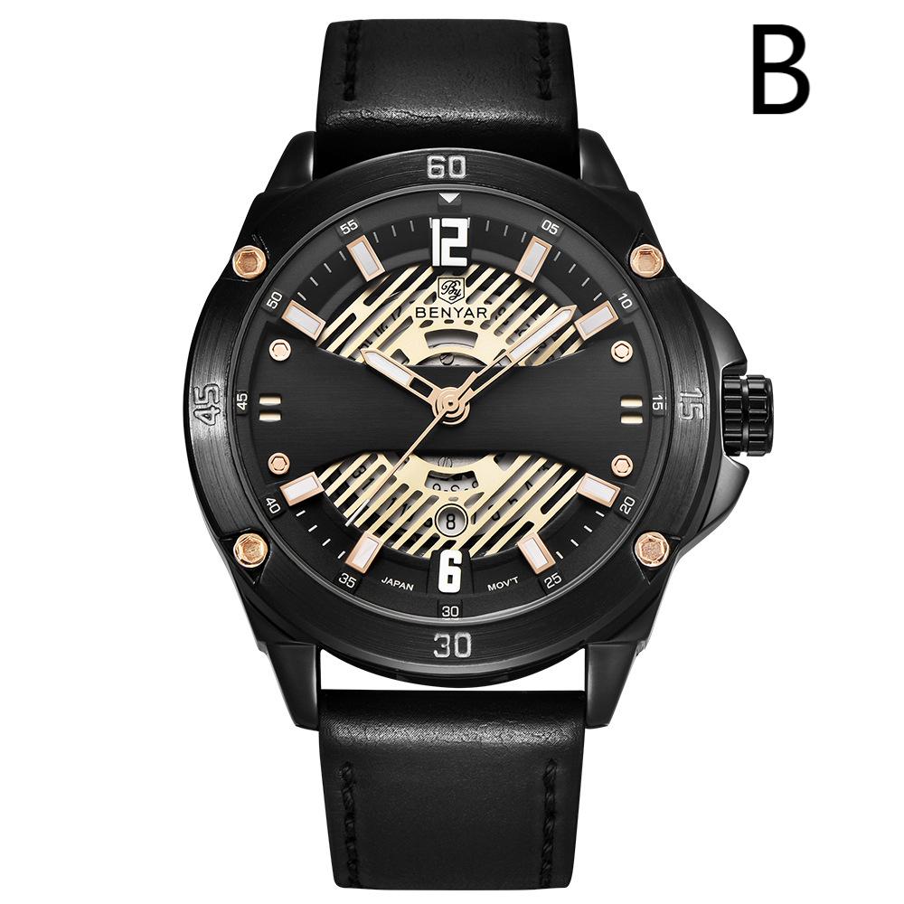 Men's Quartz Watch with Luminous, Calendar, and Hollow Design