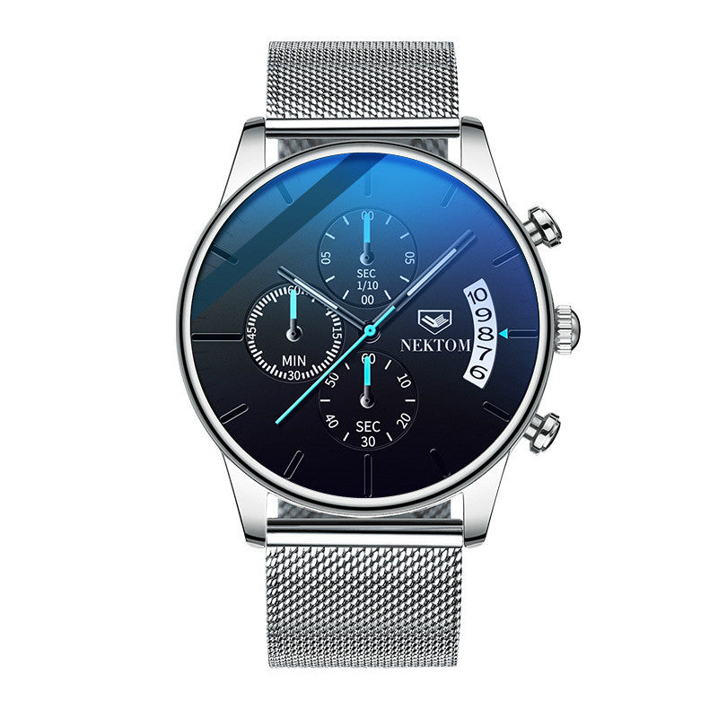 Men's Quartz Watch with Butterfly Clasp and Luminous Glass