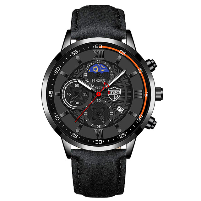 Men's Fashion Sports Leather Quartz Calendar Watch