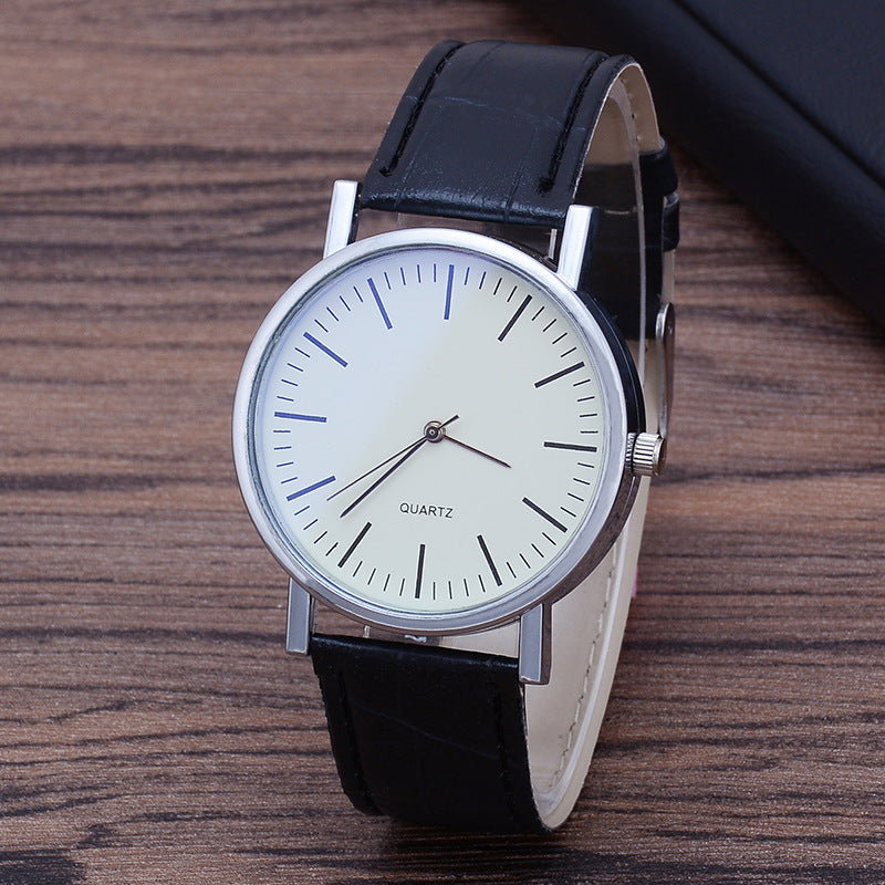 Men's Quartz Watch with Leather Strap and Blue Glass