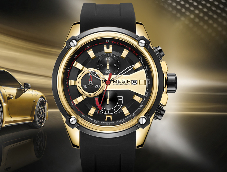 MEGIR Men's Quartz Sports Watch with Silicone Strap