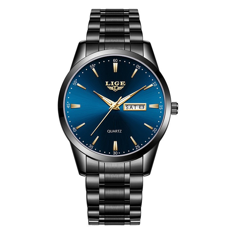 LIGE Men's Quartz Watch with Dual Calendar and Waterproof