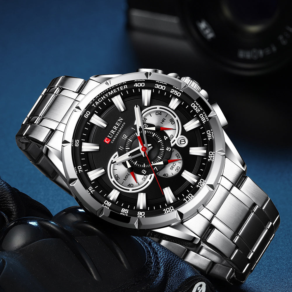 Men's Waterproof Quartz Watch with Steel Band