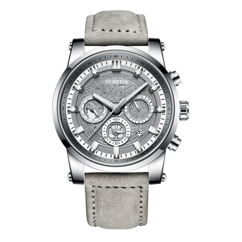 Men's Quartz Watch with Waterproof Leather Strap