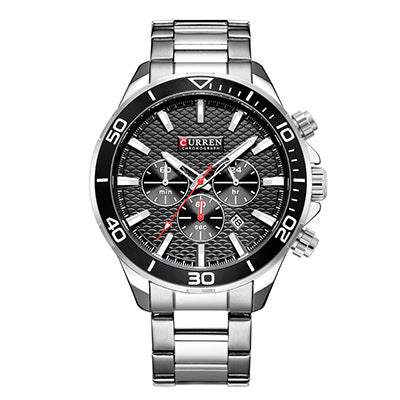 Men's Steel Band Casual Quartz Watch with Calendar