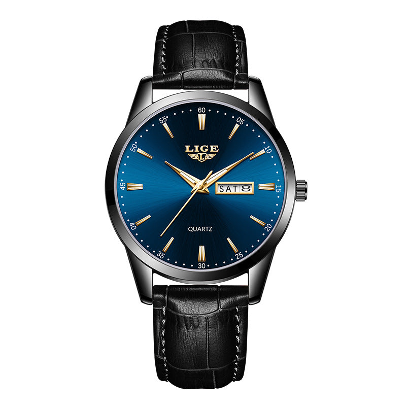 LIGE Men's Quartz Watch with Dual Calendar and Waterproof