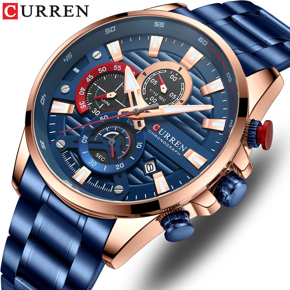 Gurren Men's Quartz Watch with Calendar and Steel Band