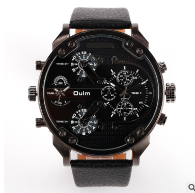 Men's Quartz Leather Strap Watch - Trendy Large Dial